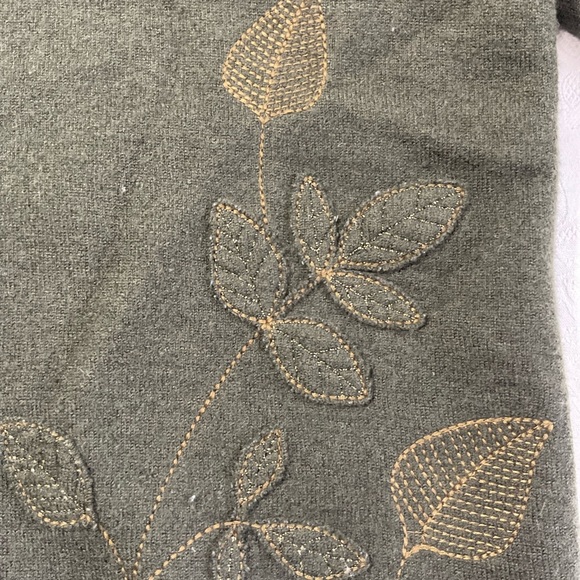 Vintage JONES NEW YORK Merino Wool Cardigan Sweater Size P/L Green Applique - Picture 8 of 11